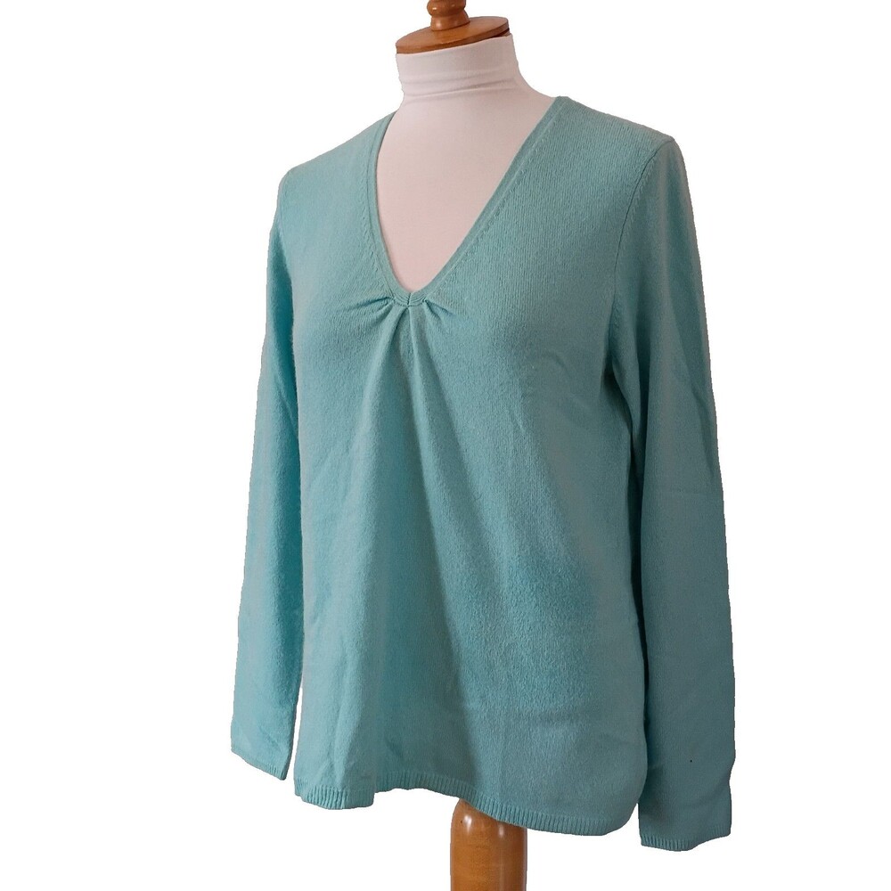 Talbot's 100% Pure Cashmere Light Aqua Blue V-neck Sweater Size Large